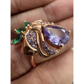 Unbranded 585 14K RG Rose Gold Stamped Heart Swan Purple Green Size 7 Ring