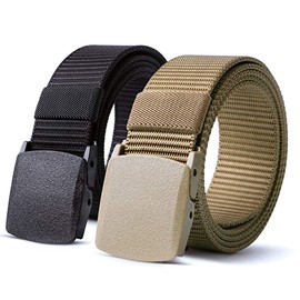 Paquete de 2 cinturones tácticos, cinturón de nailon, cinchas tácticas para hombres, sin metal, para deportes, golf, al aire libre, trabajo casual (negro + caqui, 120 cm)