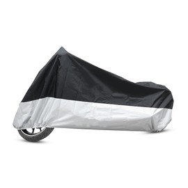 Motoforti Universal Motorcycle Cover, Waterproof Motorbike Cover Rain Dust Sun Protection, XL, 190T Polyester Taffeta Fabric, Black Silver, 1 Pcs