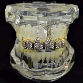Best Grillz 18k Gold Plated Grillz CZ Simulated Iced Bling Top Teeth Hip Hop Grills
