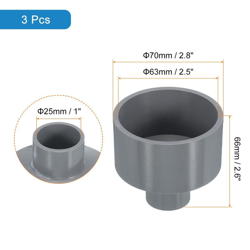 sourcing map 3 Pcs UPVC Reducer Pipe Fitting, 63x25mm PVC