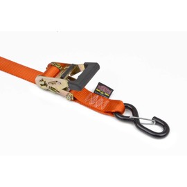 PowerTye 1.5in x 7ft Rubber Handle Ratchet Straps with SHEEPTEX Synthetic Sheepskin Soft-Tye w/Heavy Duty Latch-Hooks - 1,200 lb. WLL / 3,600 lb. Breaking Strength - Made in USA, Orange (Pair)
