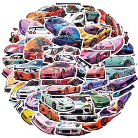 50pcs JDM Car Stickers, Racing Sport Car Stickers for Water Bottles Laptop Guitar Skateboard Scrapbook, Vinyl Waterproof Cool Trendy Decals for Teens Adults Kids