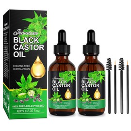 2PACK Jamaican Black Castor Oil,100% Natural Premium Organic Cold Pressed Unrefined Castor Oil for Eyelashes & Eyebrows Hair Growth Thicker,Body Face Skin Nourish, Relaxation Sore Muscles,120ML