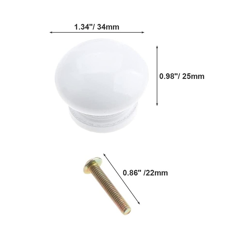 Mgoodoo 5PCS White Wood Knobs, 1.34'' Round Mushroom Wooden Knobs