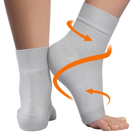 Ankle Compression Sleeve - 20-30mmhg Open Toe Compression Socks for Swelling, Plantar Fasciitis, Sprain, Neuropathy - Foot Supports Brace for Women and Men - M, Grey