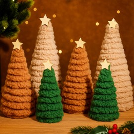 SilTriangle 6pc Christmas Cone Trees Chenille Surface Christmas Cones Decoration Tree Farmhouse Xmas Tree Rustic Table Centerpiece Decor Winter Mantle Decor