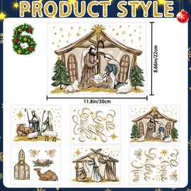 DULEFUN Christmas Window Clings 6 Sheets Jesus Nativity Window Stickers Decals Double-Sided Christmas Glass Window Decoration for Xmas Home Kitchen Office Decor Winter Holiday New Year