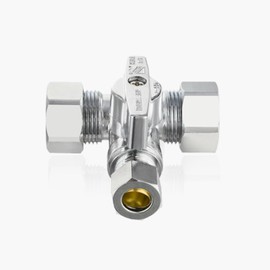 1-Pack GUOFIS Compression Tee Stop Valve, Water Shut-off Valves with 1/4 Turn,1/2" NOM (5/8" OD) x 1/2" NOM (5/8" OD) x 3/8" OD Compression Valve