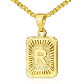 OIDEA Necklace with Letter A-Z, Silver Gold, Charm, for Men/Women, A-Z Letter Pendant, Rectangle Dog Tag Chain, Stainless Steel Wheat Chain, Jewellery Gift for Men and Women, Stainless Steel