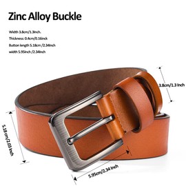 HYCOPROT Men's Leather Classic Accessories Denim Belt 38 mm Wide Size Suitable for Suit Men's Clothing Jeans Leather Belt Full Cowhide Leather, brown