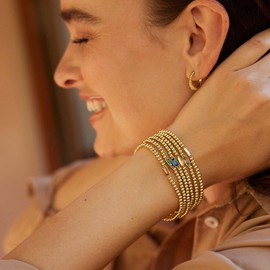 Gold Birthstone Bracelet for Women Trendy Non Tarnish Dainty 18K Gold Plated Stretch Beaded Bracelet Cubic Zirconia Bracelets Birthday Christmas Valentine's Day Gifts February Birthstone Jewelry for Women (Feburary)