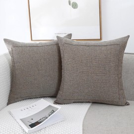 Jepeak Burlap Linen Throw Pillow Covers Cushion Cases, Pack of 2 Farmhouse Modern Decorative Solid Square Pillow Cases, Thickened Luxury for Sofa Couch Bed (Light Coffee+Beige, 18 x 18 Inches)