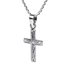 AeraVida Original Textured Woodgrain in Cross .925 Sterling Silver Pendant Necklace