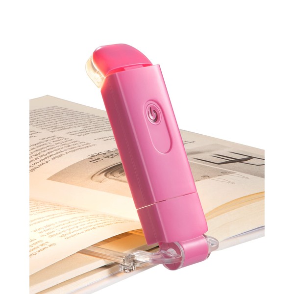 DEWENWILS Amber Book Reading Light, USB Rechargeable Book Light for Reading in Bed, Blue Light Blocking, 4 Brightness Adjustable for Eye Care, LED Clip On Book Lights for Kids, Bookworms (Pink)