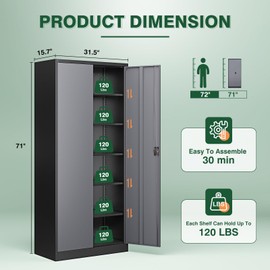 Letaya Metal Garage Storage Cabinets with Lock Door and Adjustable Shelves, Steel Tool Cabinets for Home,Office,Warehouse Organisieren (Black Gray)