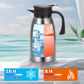 Yummy Sam 70oz Thermal Coffee Carafe, Double Wall Vacuum for Hot Drinks, Stainless Steel Carafe for Hot Liquids Large Tea for Home School Office for Valentine's Day (Classic Silver)