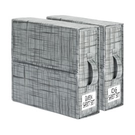 SUOCO SheetCube Bed Sheet Organizers and Storage 2 Pack, Foldable Linen Closet Organizer, Bedding Folder Storage Box Container for Blanket, Duvet Cover Set, Bed Sheet Set - Pattern Grey