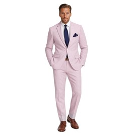 Emigre 42L Men's 100% Cotton Pink Striped Seersucker Suit