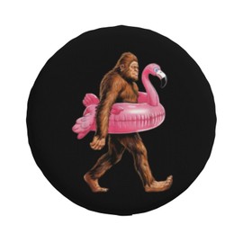 Spare Tire Cover with Bigfoot Flamingo Pattern Wheel Protectors Weatherproof Wheel Covers Universal Fit for SUV Truck Rv Travel Camper Trailers Accessories 16inch