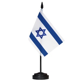 Anley Israel Deluxe Desk Flag Set - 6 x 4 Inch Miniature Israeli Desktop Flag with 12" Solid Pole - Vivid Color and Fade Resistant - Black Base and Spear Top
