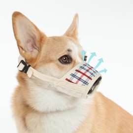 Dog Muzzle,Print Pet Muzzle for Small Medium Large Sized Dogs Anti Biting Barking Chewing,Air Mesh Breathable Drinkable Nylon Pattern Puppy Muzzle with Adjustable Loop Anti-Dropping -Beige Plaid,XS