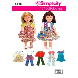 Simplicity Sewing Pattern 3936 Doll Clothes, One Size