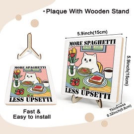 More Spaghetti Less Regretti Cat Print,Diner Wooden Plaque Sign,Bistro Dining Pasta Wooden Desktop Decor, Italian Kitchen Prints Decor,Unique Art for Home kitchen Decor