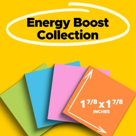 Post-it Super Sticky Notes, 8 Sticky Note Pads, 1.875 x 1.875 in., School Supplies, Office Products, Sticky Notes for Vertical Surfaces, Monitors, Walls and Windows, Energy Boost Collection