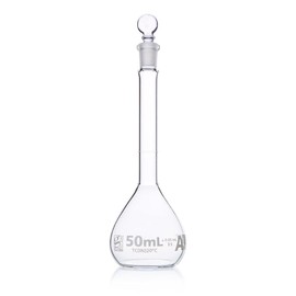 Volumetric Flask, Globe Glass, 50mL, Class A, to Contain (TC), 3.3 Borosilicate Glass, ASTM E288, 6/Box