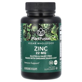 PlantFusion PlantFusion Vegan Whole Food Zinc 22mg 60 Organic Vegetable Capsules Mineral Supplement, PlantFusion PlantFusion Vegan Whole Food Zinc 22, 1 Piece / PlantFusion 플랜트퓨전 비건 홀푸드 아연 22mg 60 유기농 식물성 캡슐 미네랄보충제, PlantFusion 플랜트퓨전 비건 홀푸드 아연 22, 1개