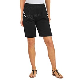 Womens Shorts with Pockets Lightweight Elasticated Summer Easy Care Ladies Travelling Pull on Comfy Lounge Shorts Plus Size (14, Black)