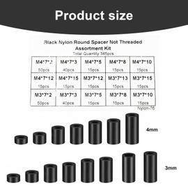 0XBIT Plastic Spacer Sleeves, 345 Pieces Cylindrical Spacer Sleeve, M3 and M4 Spacer Sleeve, with Transparent Storage Box, 15 Seal Sizes, Suitable for DIY Repairs