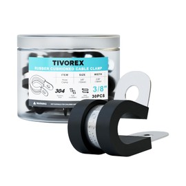 30PCS 3/8 Inch Cable Clamps, Tivorex 304 Stainless Steel Wire Clamp, Rubber Cushioned Insulated Hose Clamps for Tube, Pipe, Plumbing, Wire Cord Installation
