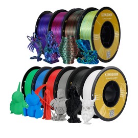 Kingroon PLA 3D Printer Filament,10 Rolls, 10kg Spool(22lbs),Single and Triple Color1.75 mm,4 Triple Color Silk PLA+6 PLA
