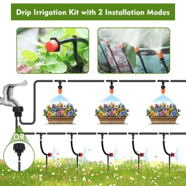 Flantor Drip Irrigation Kit, Drip Irrigation System for Garden with 1/4" Irrigation Tubing DIY Saving Water Automatic Watering System for Garden, Greenhouse, Flower Bed, Patio, Lawn