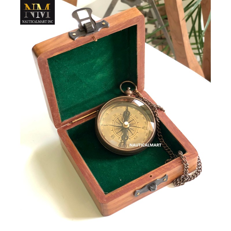 Brass Compass Gift with Display Box - Engraved Scripture Prayer