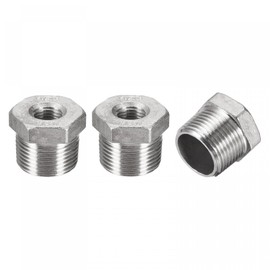 sourcing map Reducer Hex Bushing, 3/4 PT Male to 1/4 PT Female 304 Stainless Steel Reducing Pipe Fitting Adapter, Pack of 3