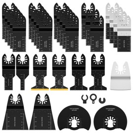 33Pcs Oscillating Saw Blades Set, Universal Titanium Bimetal Oscillating Multi Tool Blades, Titanium Bimetal Oscillating Multi Tool Blades with 3 Adapters for Cutting Metal Wood