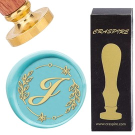 craspire Wax Seal Stamp Letter J Alphabet Leaf 25mm Vintage Removable Brass Head Wooden Handle Sealing Wax Stamp for Wedding Birthday New Year Envelopes Invitations