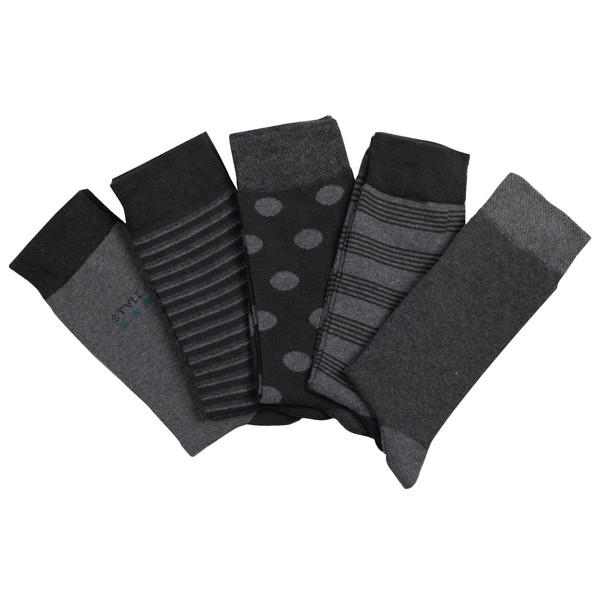 ceoberry, Classic Cotton Dress Socks for Men-Men's Calf Socks-5-Pack-Men's Socks & Hosiery-Soft Odorless Casual-Size 10-13 (black point)