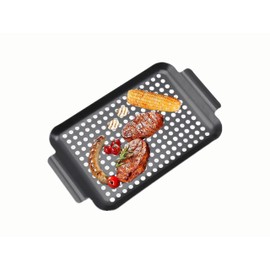 Non-Stick Barbecue Trays with Handle - Grill Topper Rectangular Grilling Plate - Indoor Outdoor use for Meat, Vegetables & Seafood - Versatile Kitchen Cookware