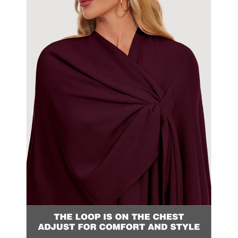 PULI Womens Elegant Cross Front Shawl Wraps Knitted Ponchos Cape