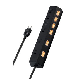 Elecom ECT-2820BK Power Strip, Lightning Guard, 6 Outlets, 6.6 ft (2 m), Magnet, [Hangable Rotating Part Included], Dust Prevention Shutter, Polarity Plug Compatible, Swing Plug, Individual Switch