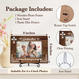 Godmother Picture Frame, Baptism Wood Photo Frame With Stand, Birthday Christmas Mother's Day Gifts From Godchild, Pregnancy Announcement Gifts, Godmother So Blessed To Have You In My Life Frame -a01
