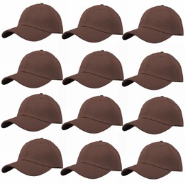Glory Max Wholesale 12-Pack Plain Baseball Cap Adjustable Solid Blank Curved Visor Hat (US, Alpha, One Size, Brown)