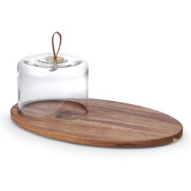 Mikasa Glenwood Oval Serve Board Tray with Glass Cloche Dome, 15.5 inch