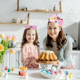 BESALECK Easter Hair Bow Headbands Set - Pink Cute Bow Hair Bands with 2Pcs Interchangeable Bunny Bow Clips, Bow Headband with Colorful Pom Poms, Spring Hair Package for Girls Kids (Pink, 3Pcs)