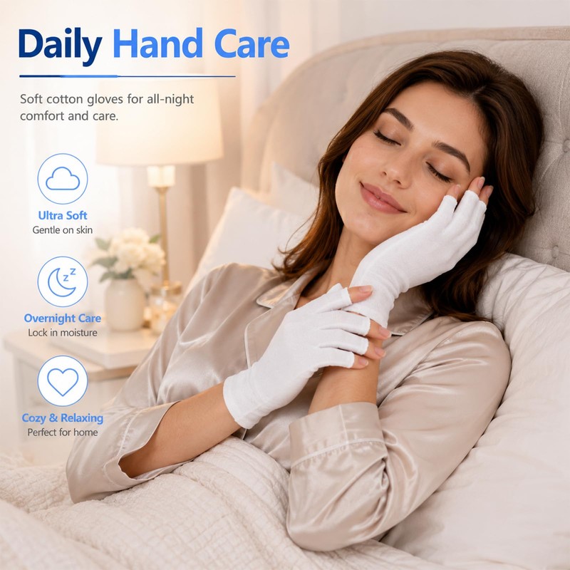 Thfaeyta 6 Pairs Fingerless Cotton Gloves Moisturising Adults Reusable White