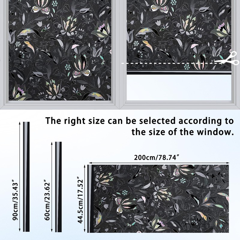 ConCus-T Total Blackout Window Privacy Film Tulip Engraving Window Decals,